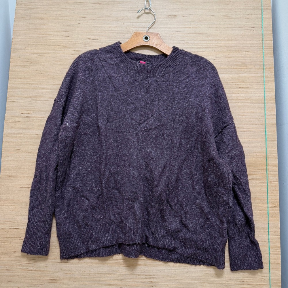 Vince Camuto Womens Purple‎ Marled Knit Crewneck Relaxed Pullover Sweater XS